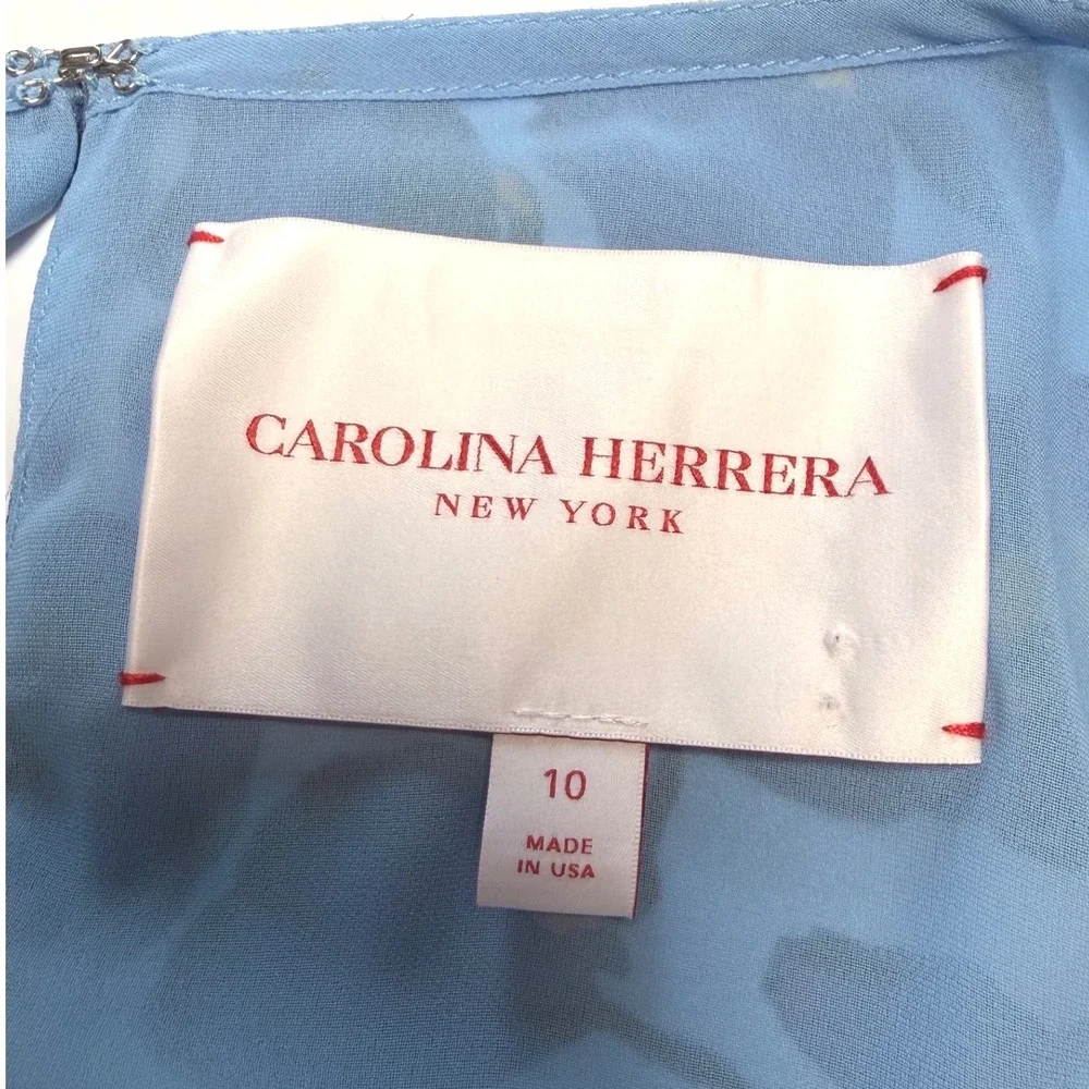 Carolina Herrera Floral Silk Chiffon Ruffle A-Line Mini Dress Blue Print Size 10 - Picture 7 of 15